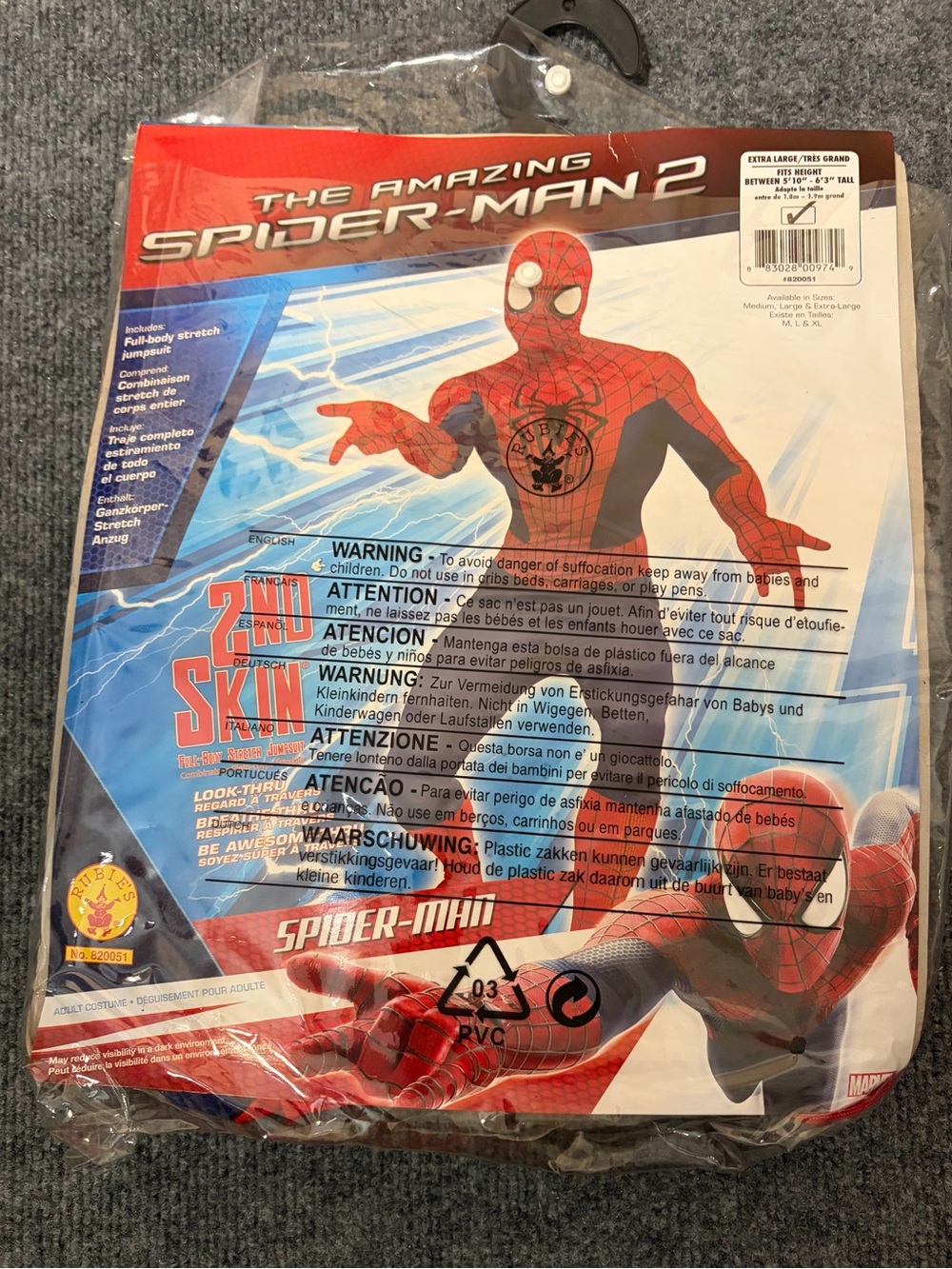 Mens Amazing Spider-Man 2nd Skin Costume Size XL